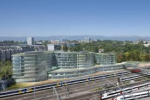 Vue aérienne de la Maison de la Paix à Genève, avec notamment la Bibliothèque IHEID